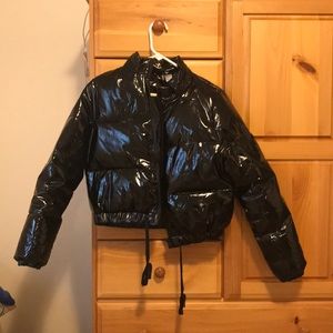 shiny black puffer
